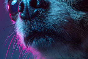 Close-up portrait of a Chihuahua dog under vibrant neon lighting, an Abstract Photo by Ales Munt