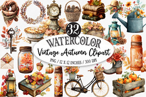 Vintage Autumn Clipart, an Illustration by Designking