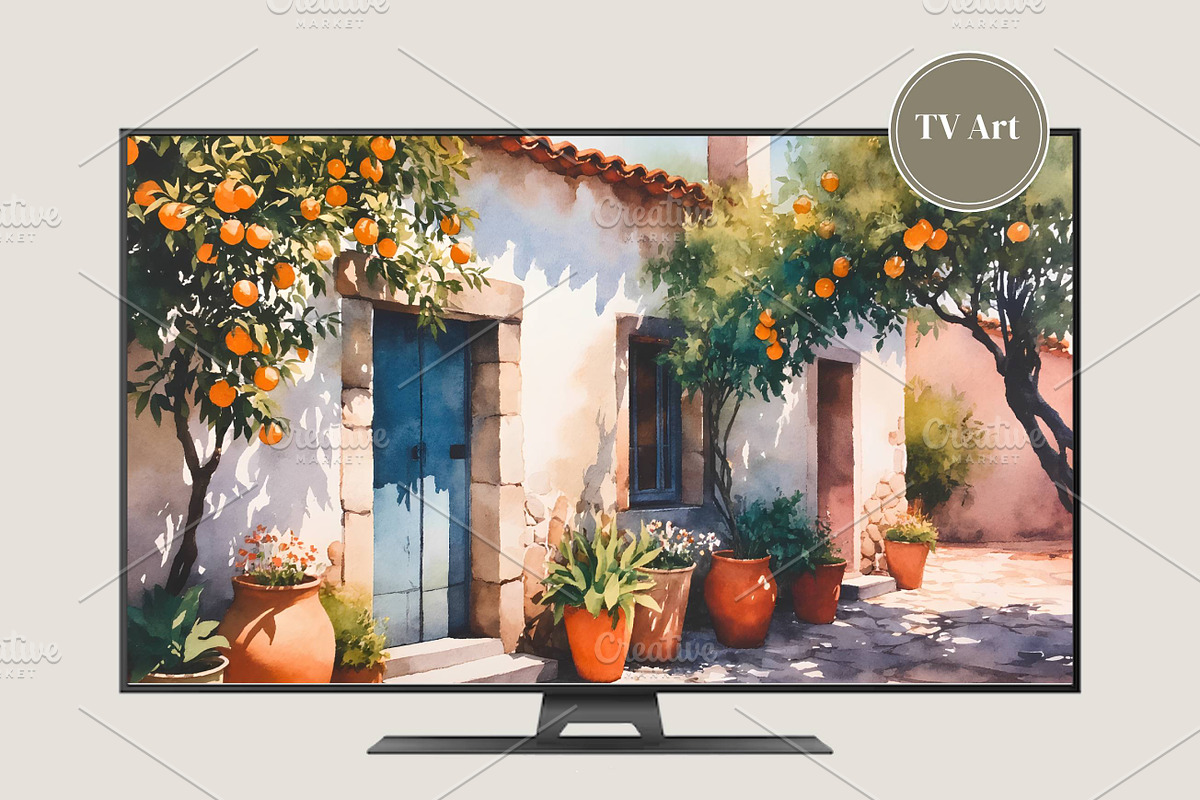 Mediterranean Orange House Art, a Background Graphic by Floraphoria (Photo 6 of 10)