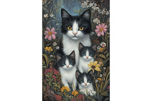 Floral Cat Art for Nurseries Walls, an Animal Illustration by Art Paradise Studios