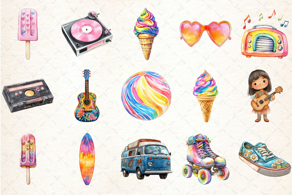 1960s Summer Vibes Clipart, an Illustration by Rose Art (Photo 2 of 4)