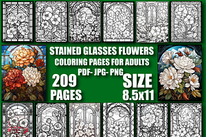 Stained Glasses Flower Coloring Book