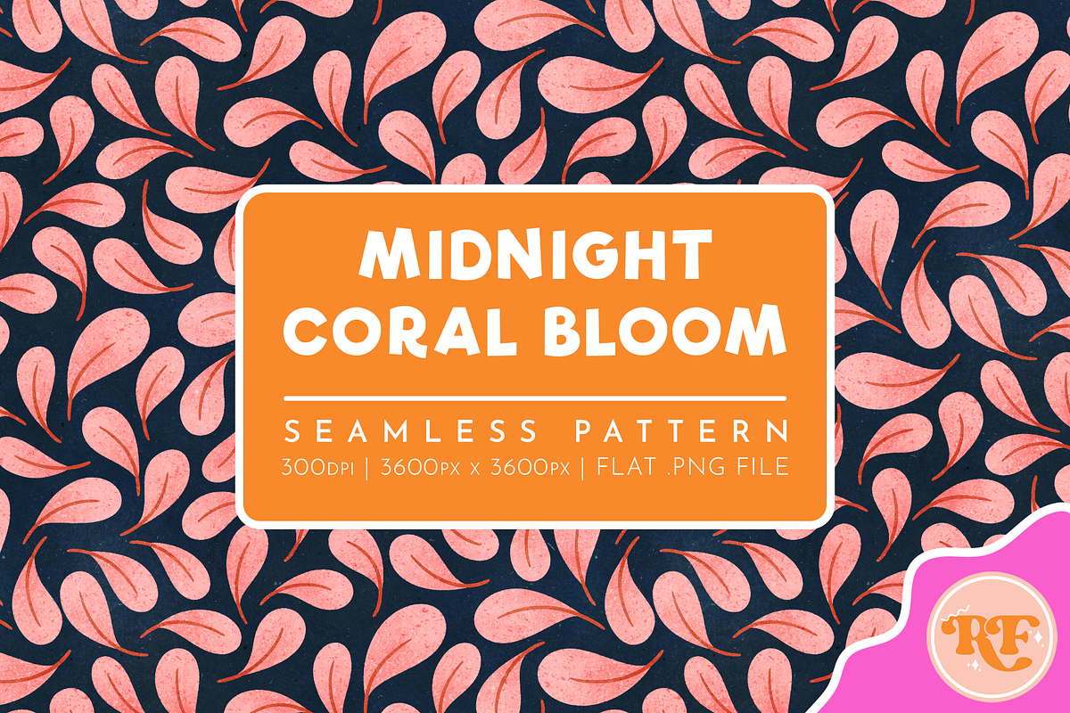 Midnight Coral Bloom Pattern, a Pattern Graphic by Rebecca Flaherty (Photo 1 of 3)