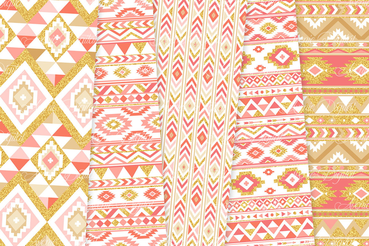 Coral & Gold Boho Seamless Patterns, a Pattern Graphic by Avenie Digital (Photo 3 of 4)