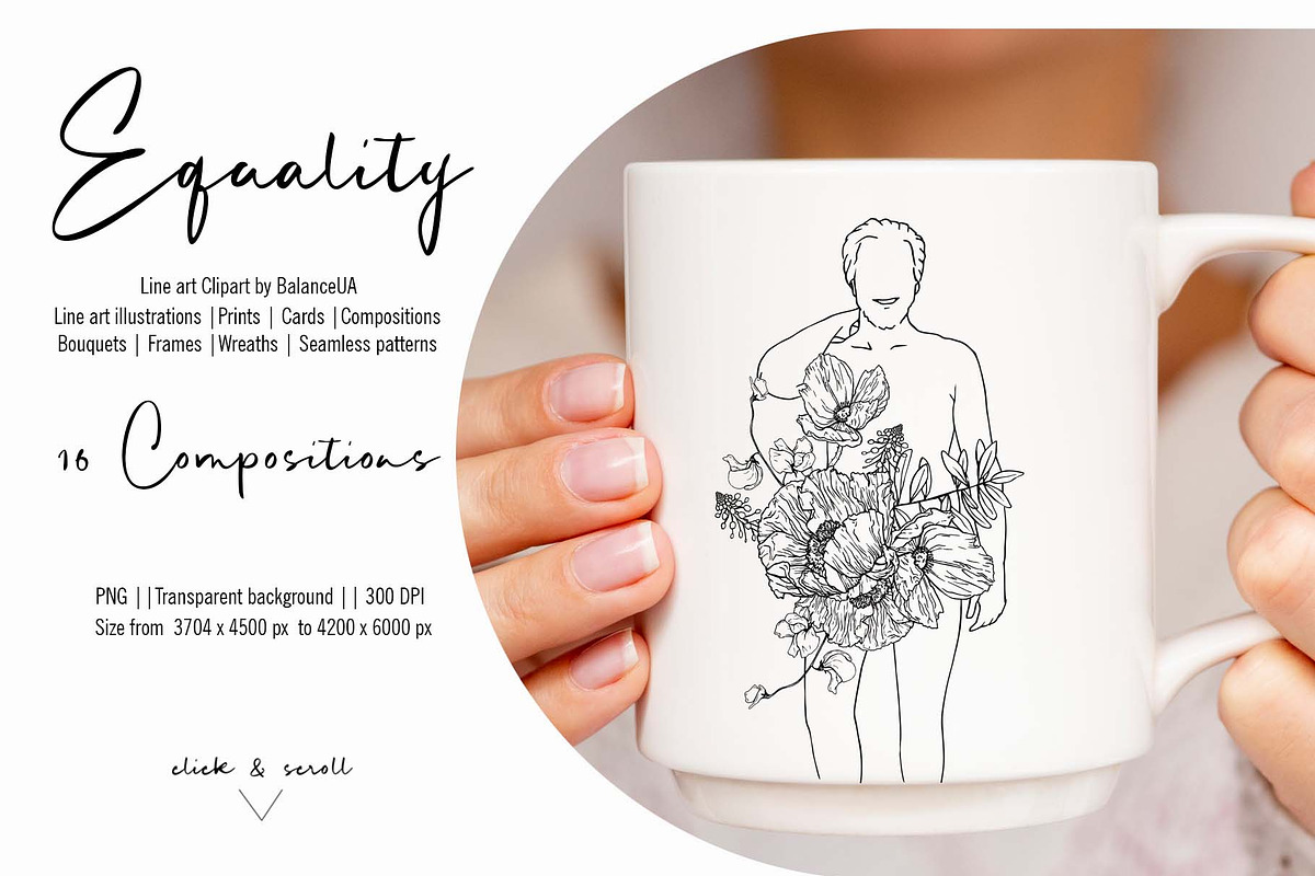 Flowers and People Lineart Clipart, a Person Illustration by BalanceUA (Photo 4 of 12)