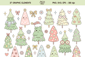 Groovy Retro Christmas Tree Clipart