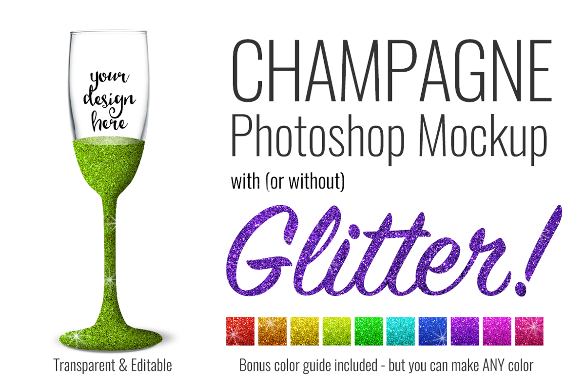 Champagne Flute Mockup w/ Glitter, a Product Mockup by SarahDesign (Photo 1 of 7)