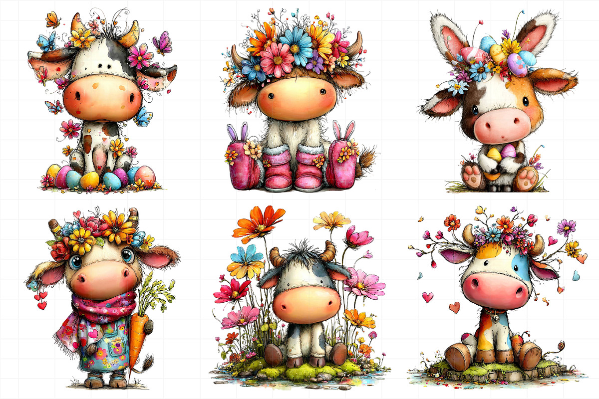 Watercolor Easter Funny Cow Clipart, an Illustration by Daily.Designs (Photo 6 of 7)