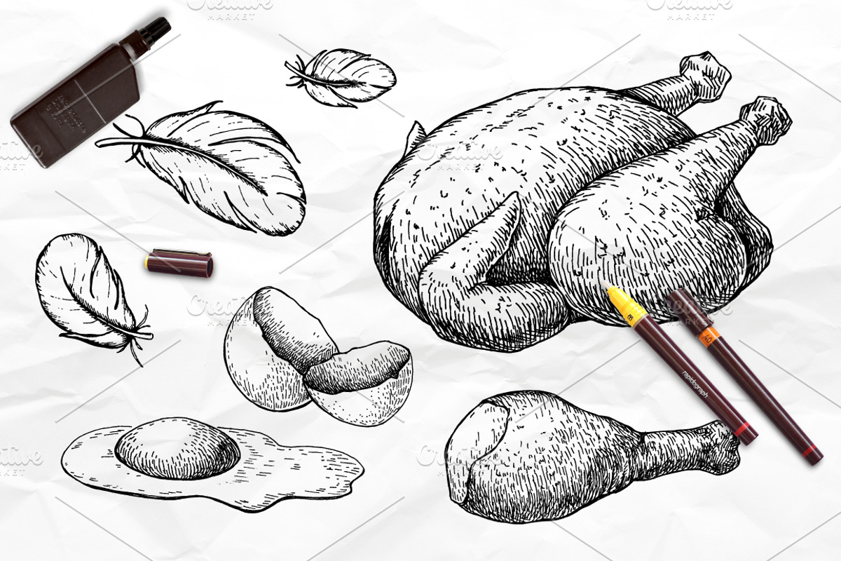 Chicken Hand Drawn Set, a Background Graphic by Epine (Photo 3 of 4)