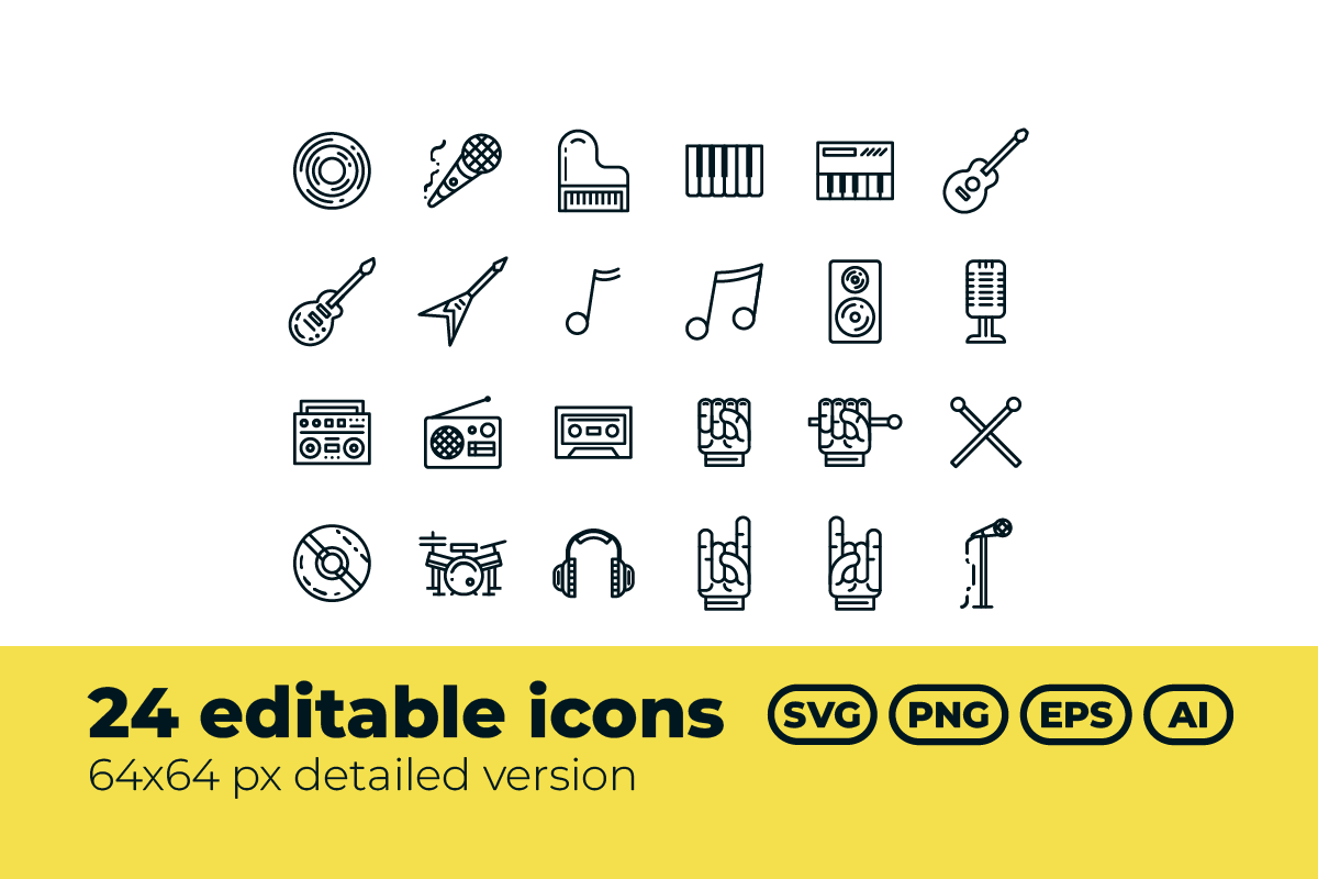 24 Rock music editable icons set, an Outline Icon by Tomasz Ostrowski Design (Photo 2 of 4)