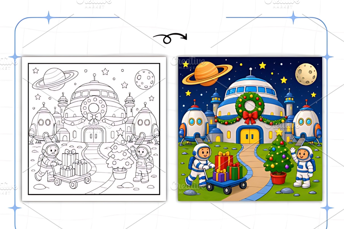 Bold Easy Christmas Space Coloring, a Seasonal Illustration by Design Station (Photo 4 of 8)