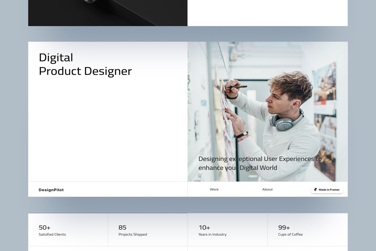 DesignPilot-Clean Portfolio Framer, a Landing Page Template by Digital_Fantasies (Photo 1 of 6)