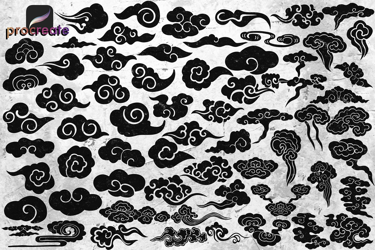 160+ Clouds Stamp Brushes Procreate, a Brush Add-On by TheWhiteCatLab