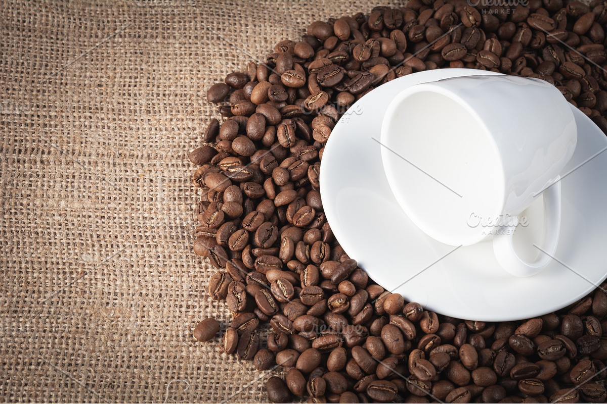 Coffee beans and white cup of coffee, a Food & Drink Photo by Print Haven Mochi Vintage (Photo 4 of 5)