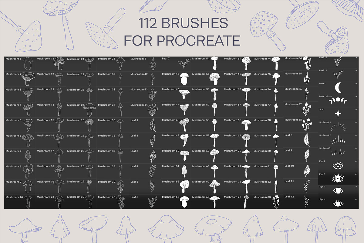 Mushrooms Procreate Stamp Brushes, a Brush Add-On by NinaFedorova (Photo 3 of 4)