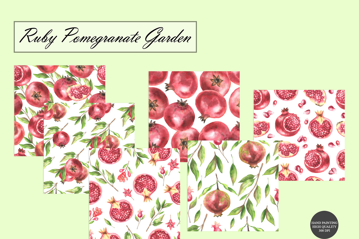Pomegranate Seamless Patterns, a Food Illustration by OlDm_Shop (Photo 8 of 10)
