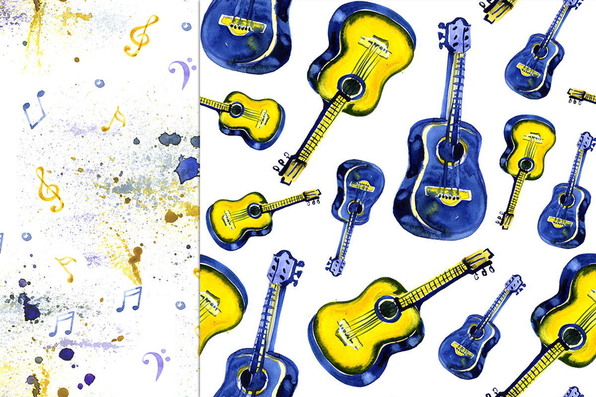 Watercolor musical patterns, a Pattern Graphic by NataliMiasStore (Photo 6 of 6)