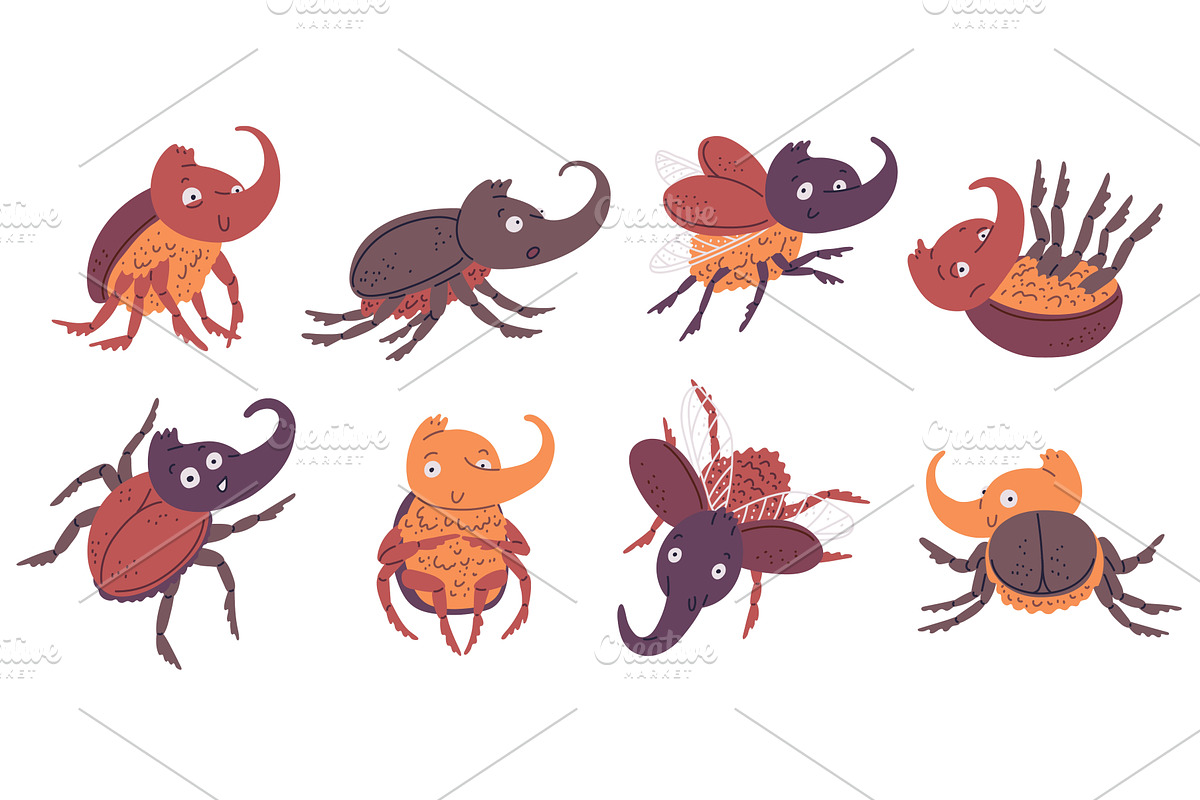 Cute Rhinoceros beetle vector icons, an Animal Illustration by Sabelskaya