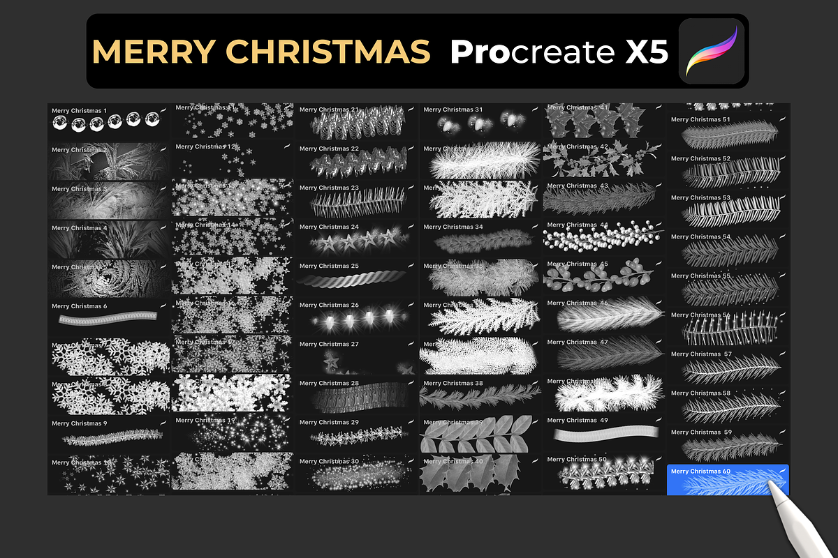 60 Christmas brushes PROCREATE X5, a Brush Add-On by Graphics Resources (Photo 2 of 9)