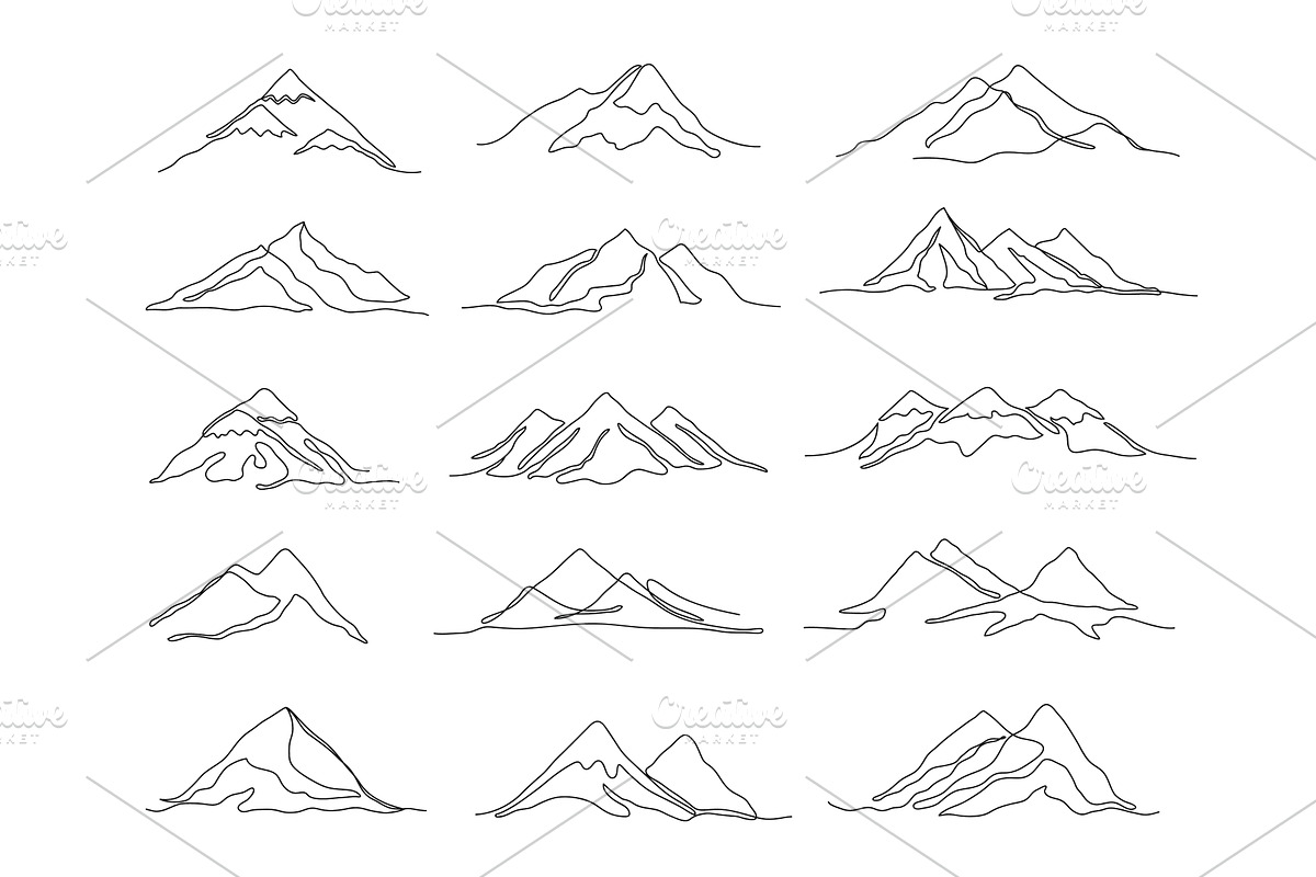One line mountains. Linear mountain, an Illustration by winwin.art