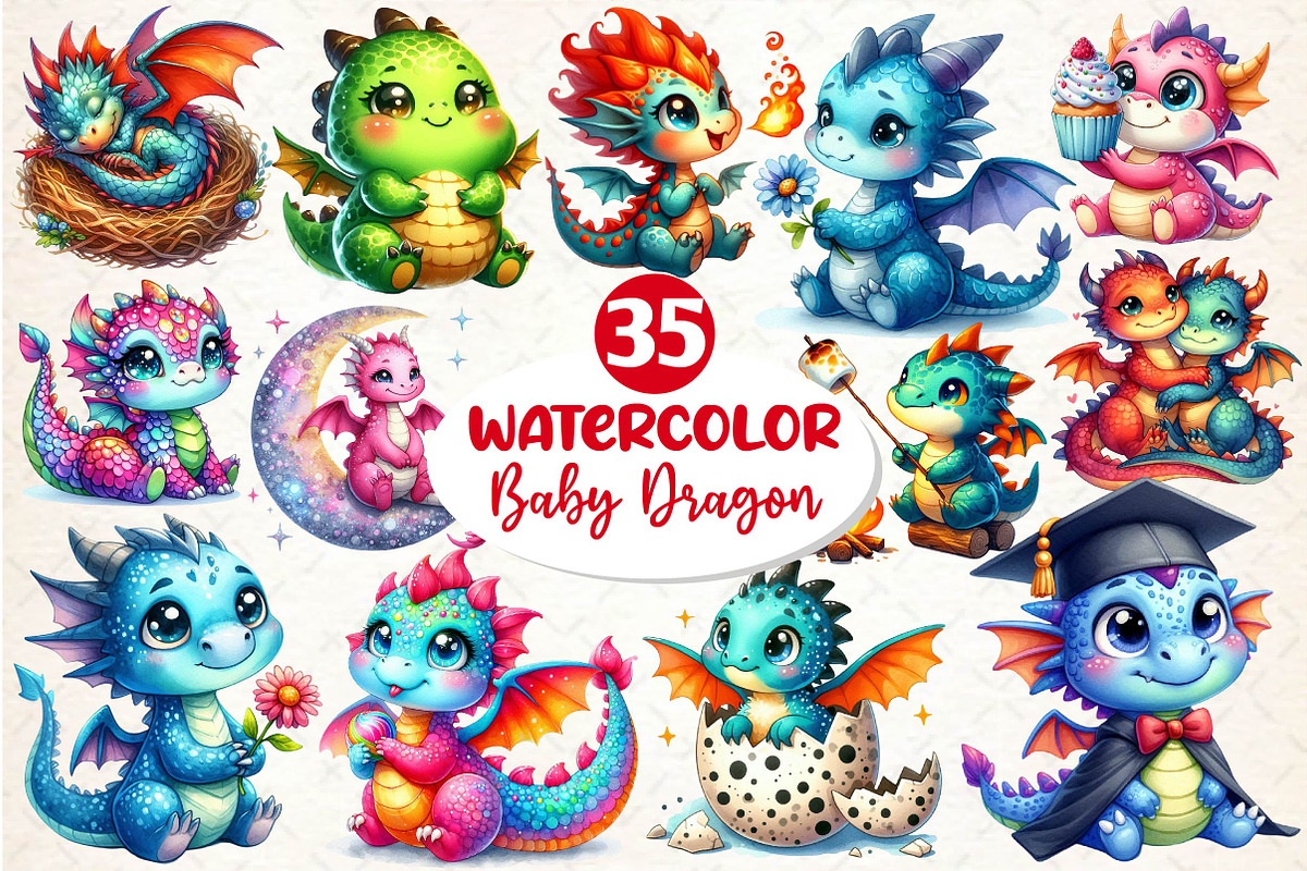 Baby Dragon Sublimation Clipart, an Illustration by Dream Creation (Photo 1 of 7)