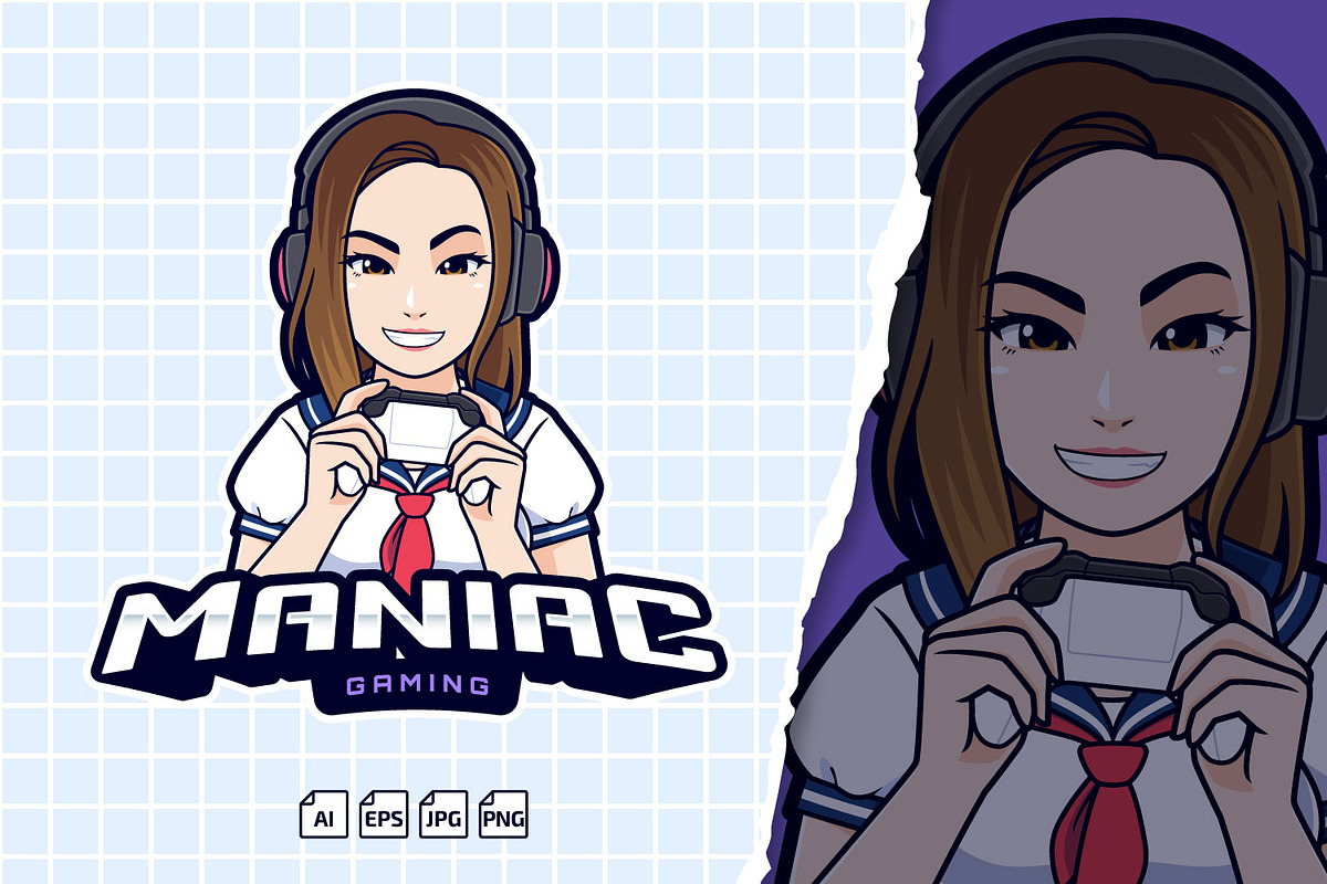 Maniac Gamer Girl Logo, a Branding & Logo Template by tkzgraphic