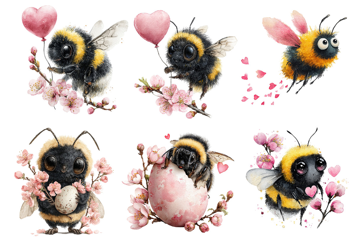 whimsical bee clipart, an Illustration by Designworld (Photo 2 of 4)