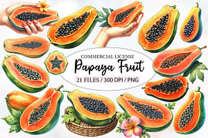 Watercolor Papaya Fruit Clipart, an Illustration by Designworld