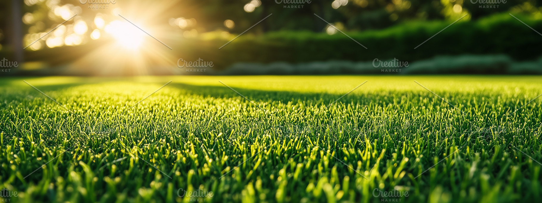 Vibrant, lush green lawn illuminated, a Nature Photo by MistyDay