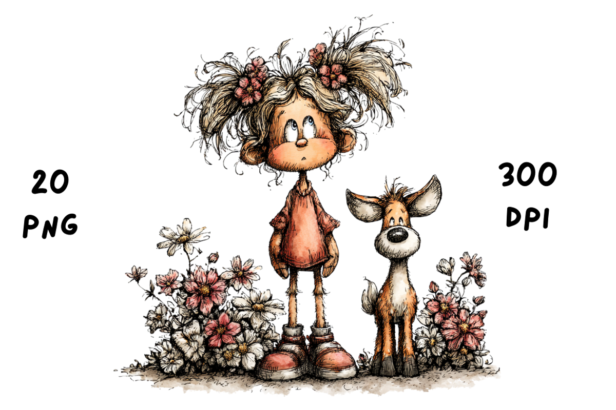 Whimsical Floral Girl & Deer Clipart, an Animal Illustration by GiraffeCreative (Photo 2 of 20)