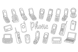 Retro phones outline set. Old, a Technology Illustration by GraphiShop