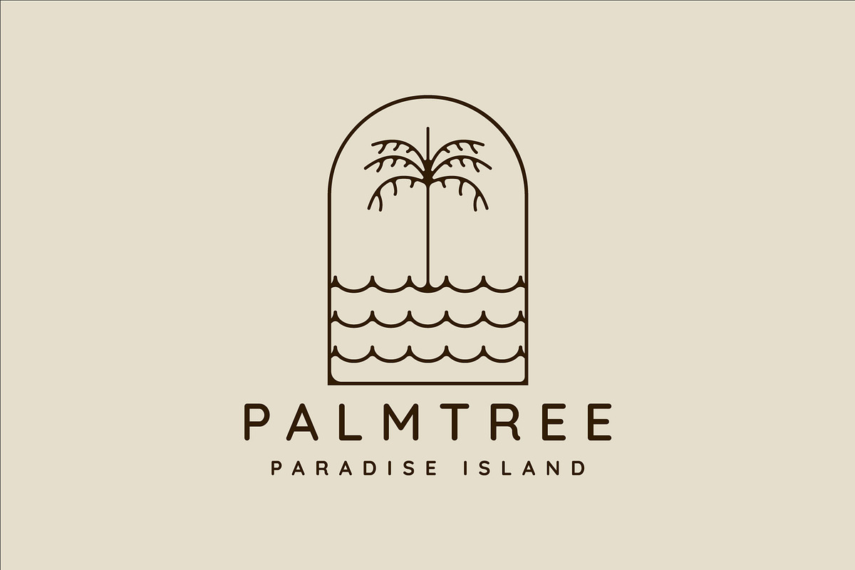 palm tree and ocean waves line art, a Branding & Logo Template by zyxroun shop