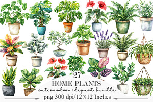 Watercolor Home Plants Clipart, an Illustration by Designking