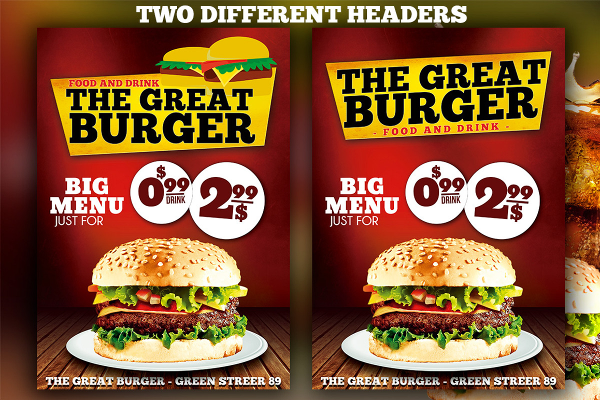 Burger Fast Food Flyer Restaurant, a Flyer Template by Graphicfy Templates (Photo 2 of 5)