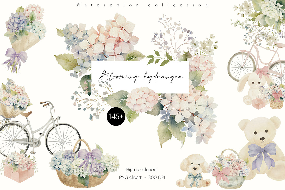 Hydrangea Watercolor Invitation Set, a Decorative Illustration by Sunshine Art (Photo 1 of 13)