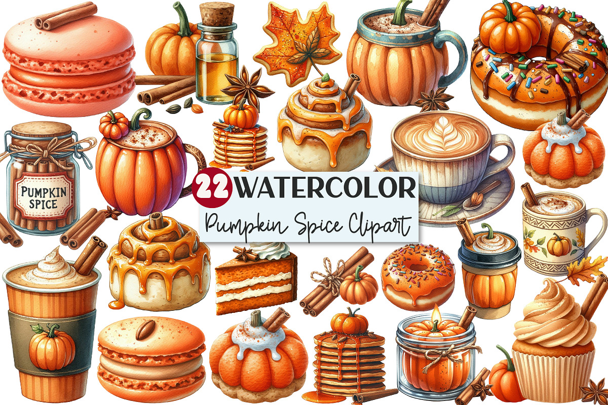 Watercolor Pumpkin Spice Clipart, an Illustration by Rose Art (Photo 1 of 4)