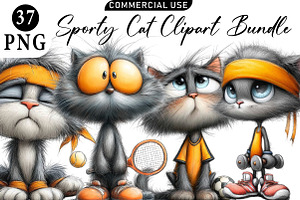 Sporty Cat Clipart Bundle, an Illustration by Daily.Designs