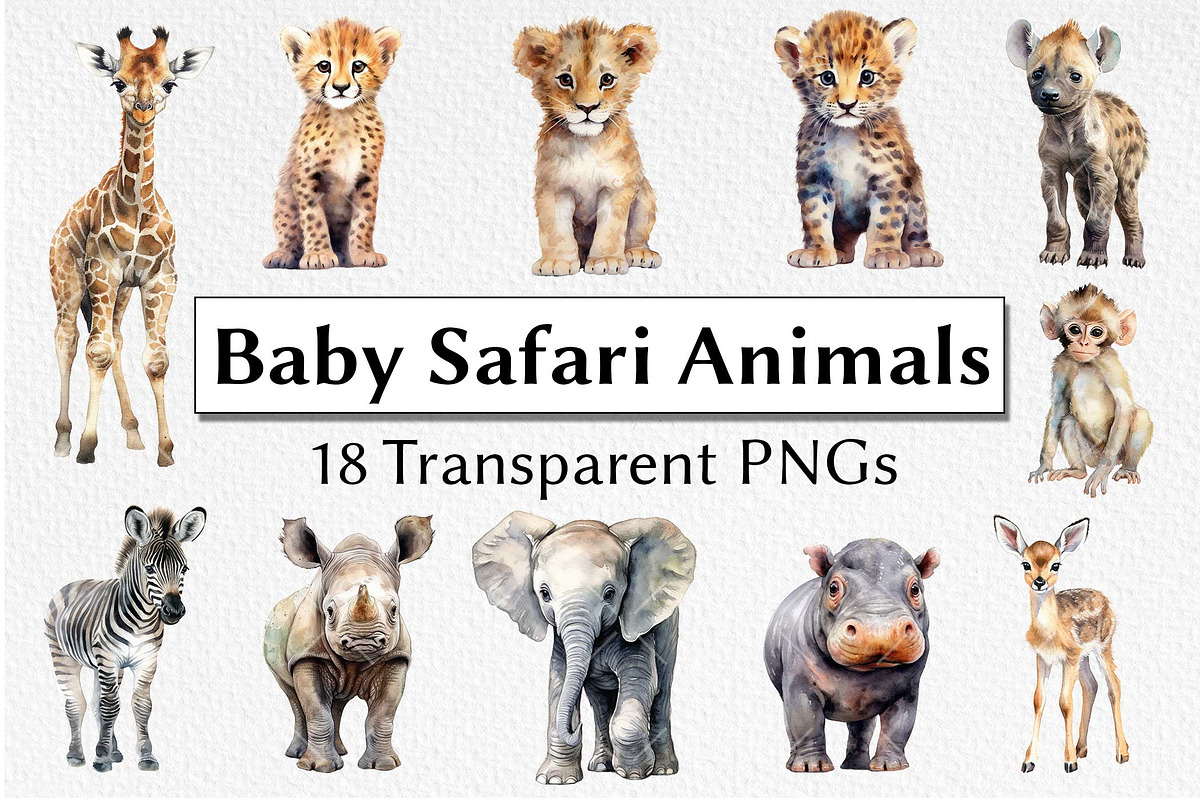 Safari Animals Watercolor Clipart, an Animal Illustration by milkghost (Photo 1 of 2)