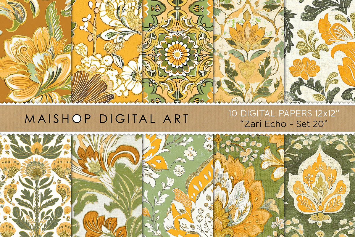 Batik Style Yellow Green Papers, a Texture Graphic by Maishop (Photo 1 of 4)