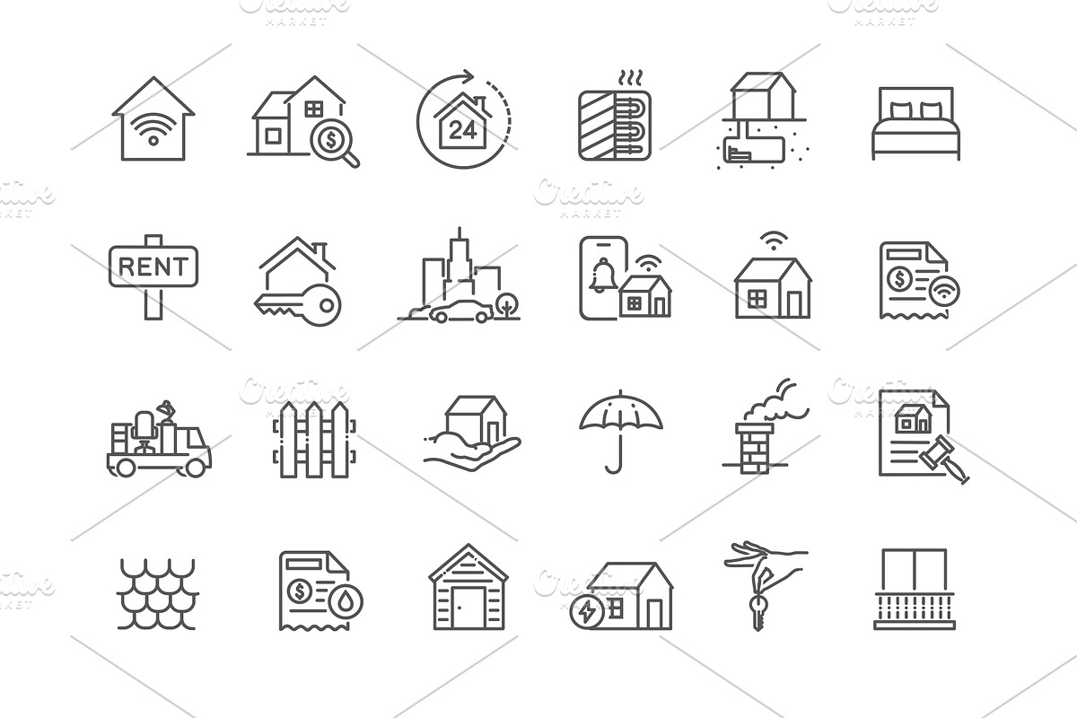 Rental property line icons set, an Outline Icon by Tettygreen (Photo 2 of 2)