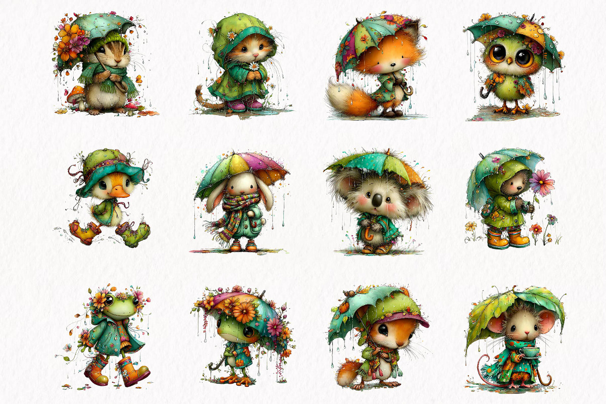 Whimsical Rainy Day Animals Clipart, an Animal Illustration by fashionaddict (Photo 5 of 7)