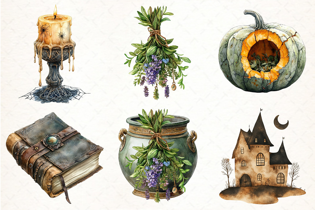 Watercolor Witch, Halloween Bundle, an Illustration by Pixels.Craft (Photo 2 of 7)