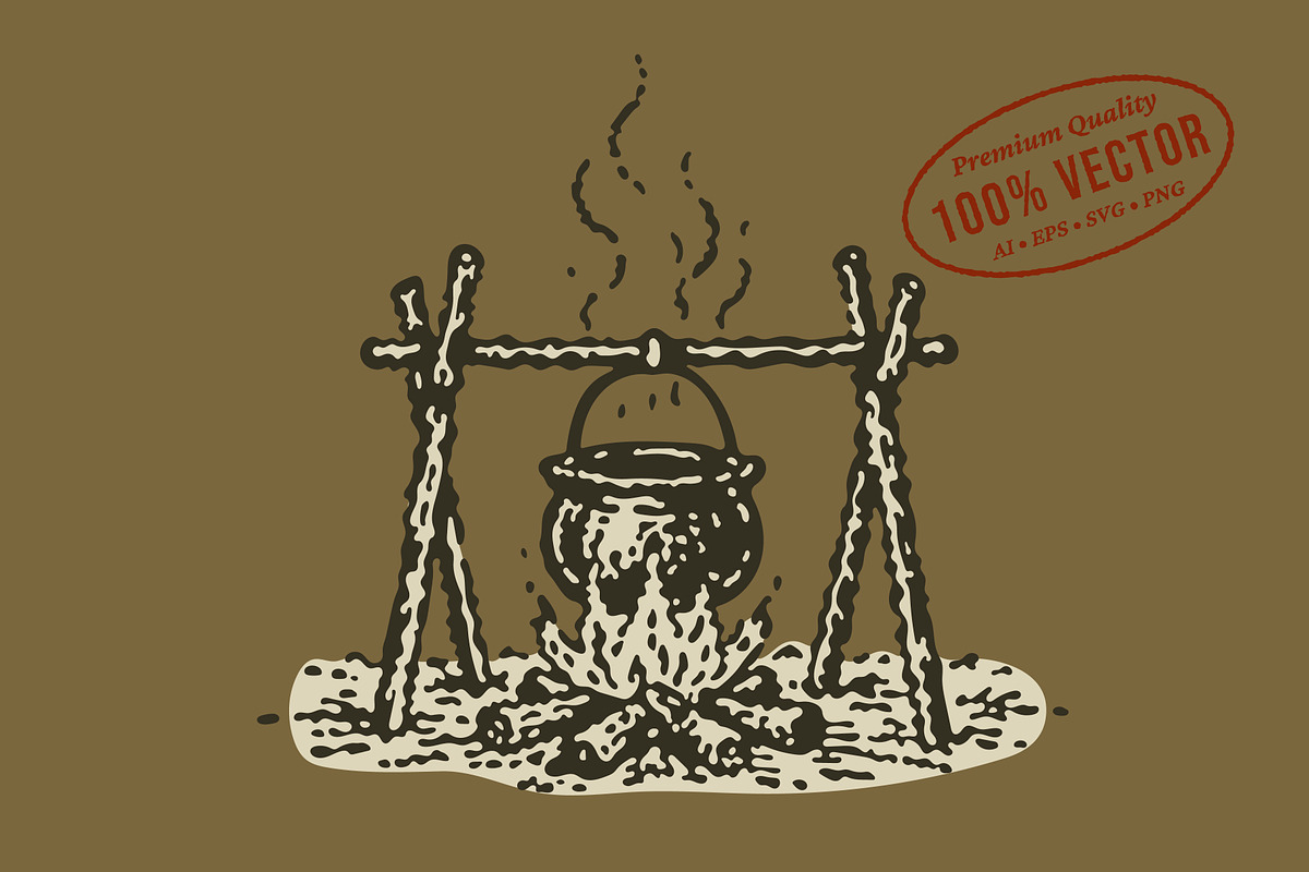 Vintage Campfire Pot Illustration, a Food Illustration by lettett (Photo 1 of 3)