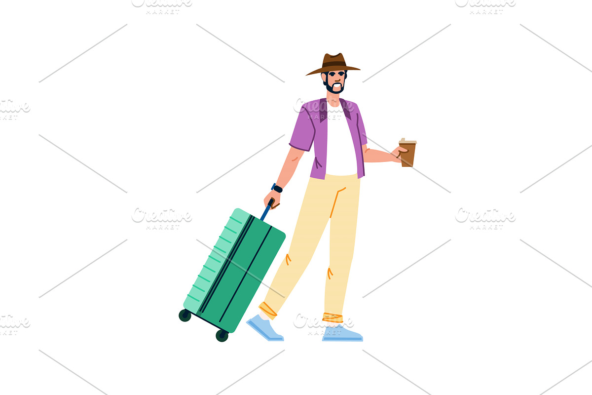 Tourist walking with suitcase and, a Transportation Illustration by pikepicture
