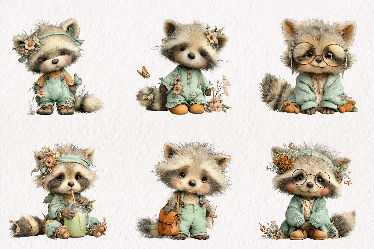 Summer Funny Raccoon Clipart, an Illustration by CreationArt (Photo 4 of 10)