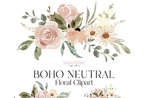 Boho Neutral Watercolor Floral PNG