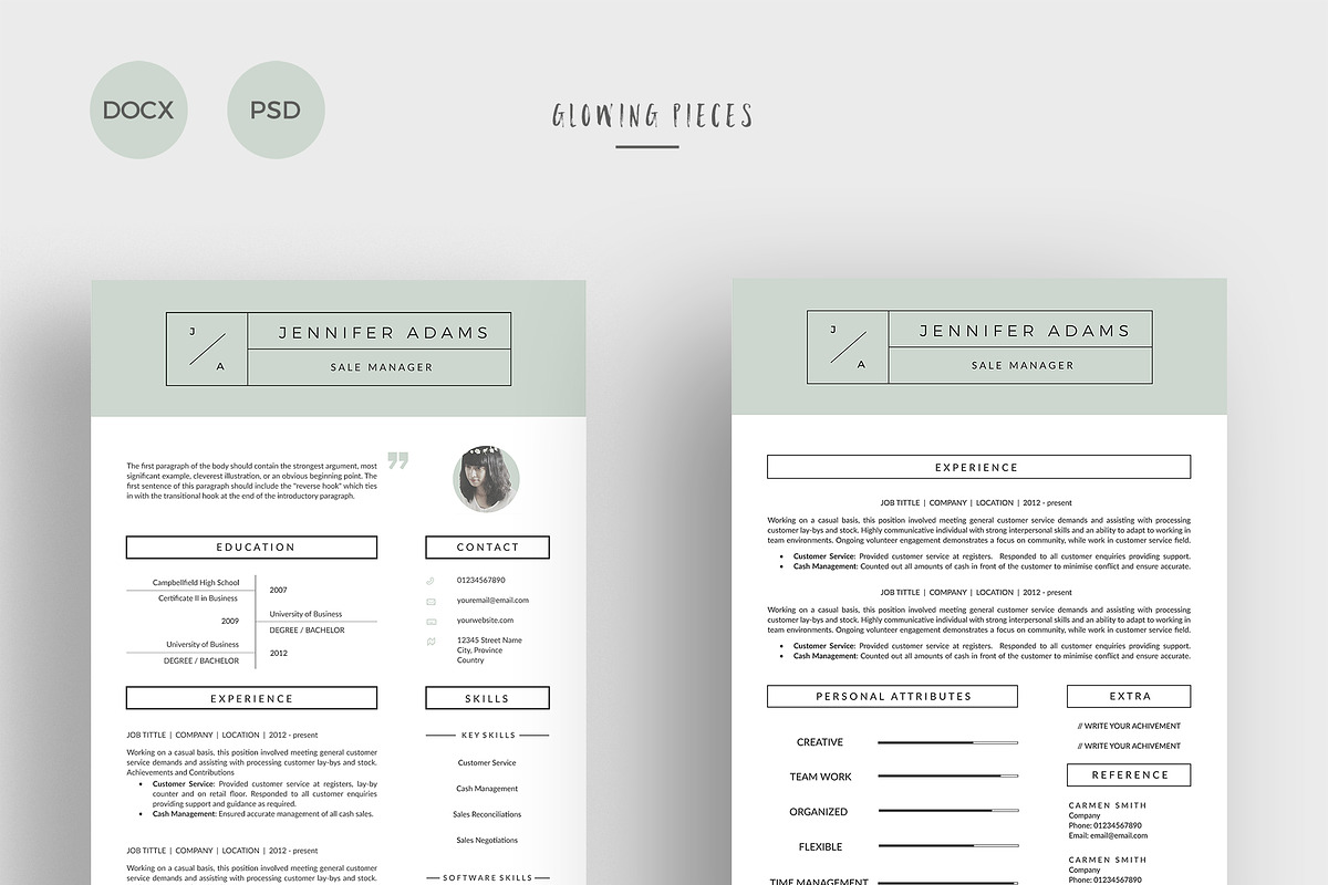 2 Page Resume & Cover Letter, a Resume Template by Glowing Pieces (Photo 1 of 5)