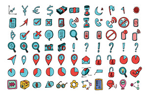 540 Business Doodle Icons Color Set