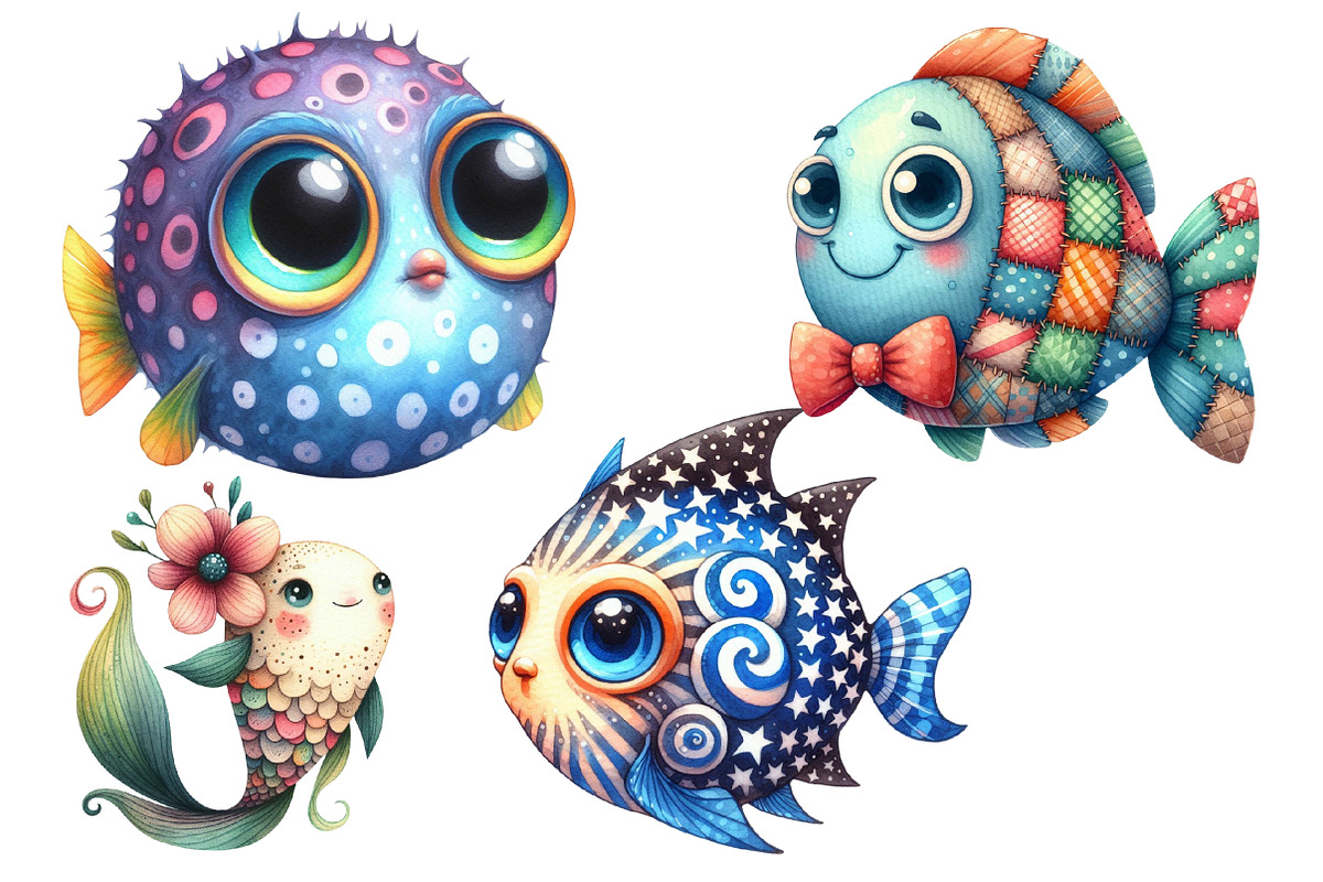 Quirky Whimsical Fishes Clipart, an Illustration by Designworld (Photo 3 of 4)