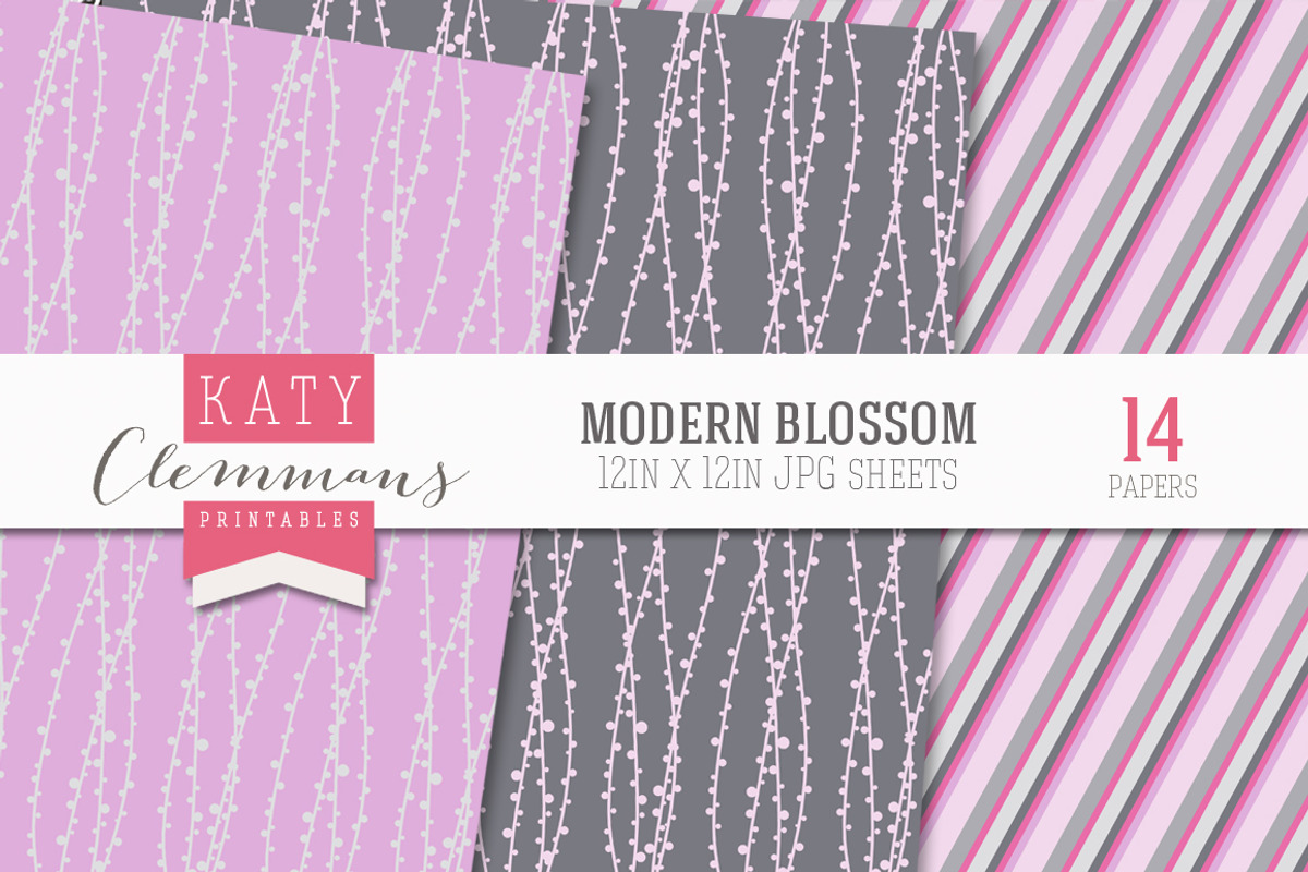 Modern Blossom patterned paper preview 6